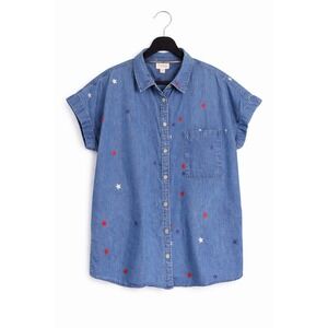 Como Vintage Denim Star Embroidered Shirt XL Blue Patriotic Cotton